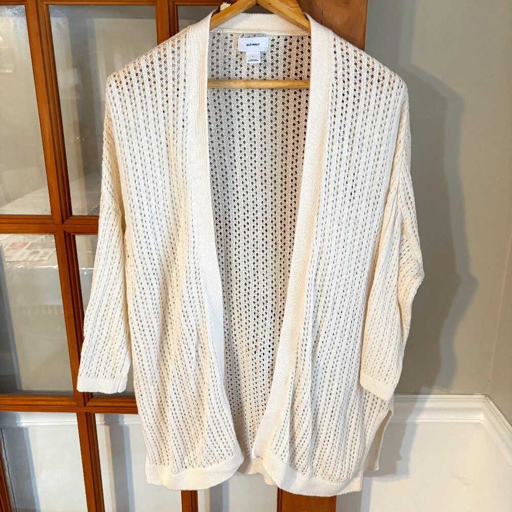 Old Navy Open front Ivory Kimono sleeves rib knit open stitch sweater SZ: Large